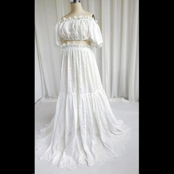 MQTIME  -  Photography Dress For Women White Hollow Cotton One Shoulder Sexy Bohemian Photoshoot Dress Maternity Dresses For Baby Showers